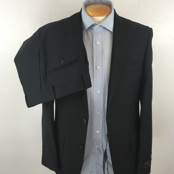New tiglio 38r mens suit solid navy 100% wool 2 piece side vents italy ea0184